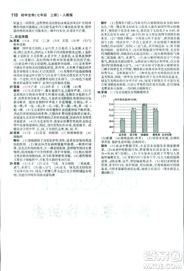 2019新版5年中考3年模擬七年級(jí)上冊(cè)生物人教版RJ參考答案