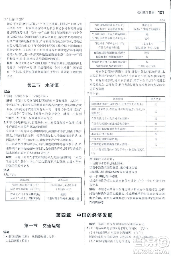 曲一線科學(xué)備考2019版5年中考3年模擬地理八年級(jí)上冊(cè)人教版RJ參考答案