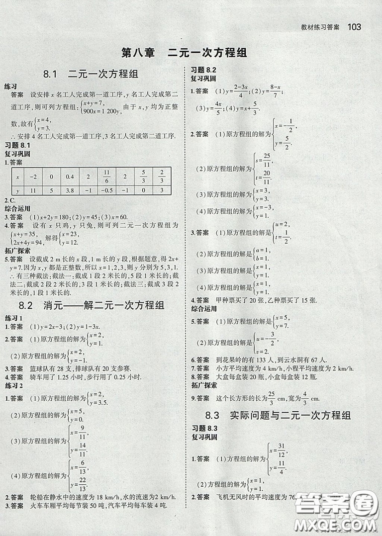 人教版2021七年級下冊數(shù)學(xué)課本教材教科書參考答案
