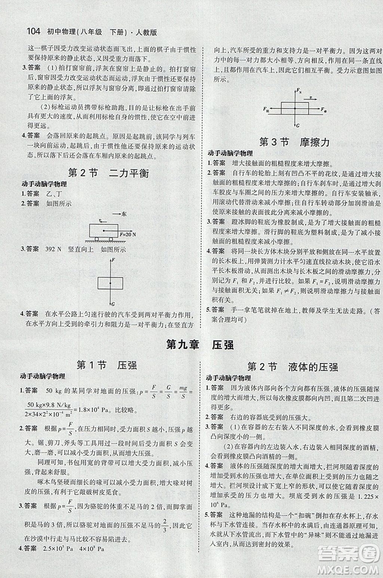 2019使用八年級下冊物理書課本教材教科書人教版參考答案