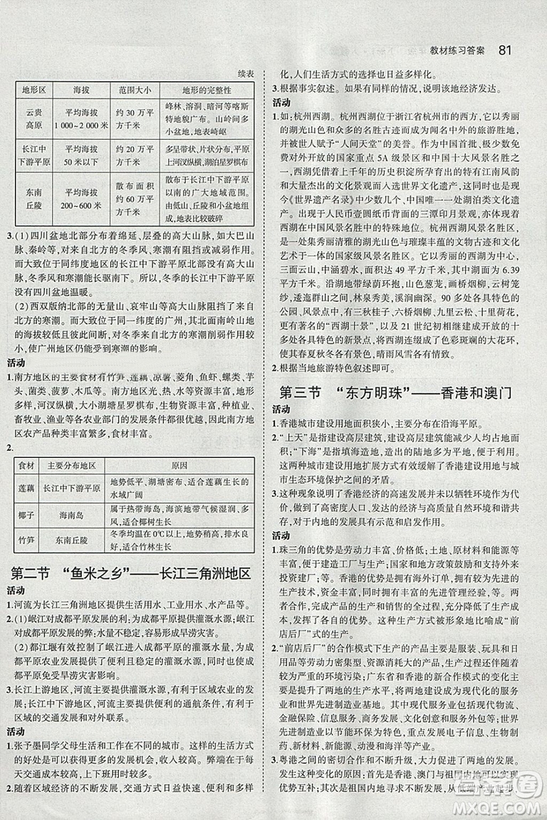 義務(wù)教育教科書教材課本2019年使用人教版初中地理八年級(jí)下冊(cè)地理書答案