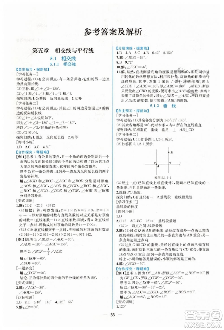 人教版2019年同步學(xué)歷案課時練數(shù)學(xué)七年級下冊參考答案