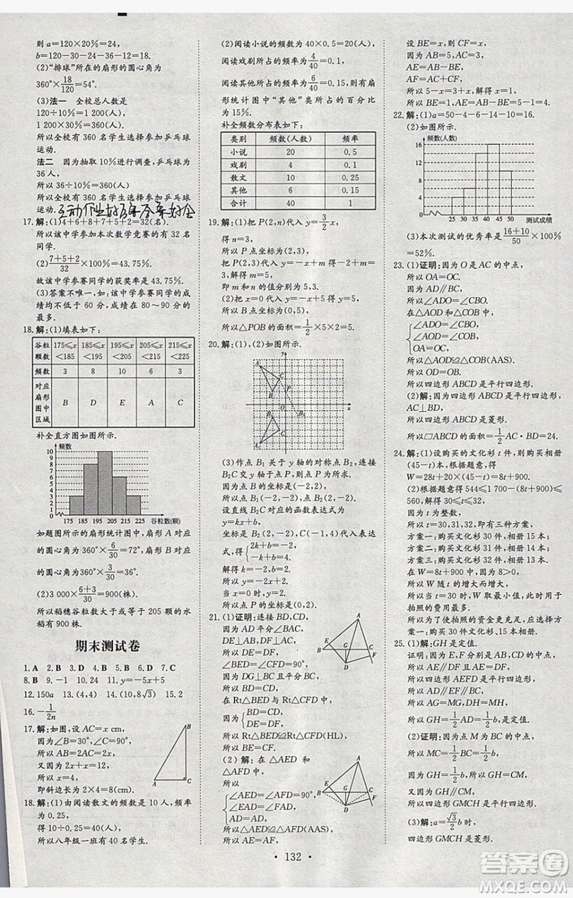 2019導(dǎo)與練練案課時(shí)練課時(shí)作業(yè)本八年級(jí)下冊(cè)數(shù)學(xué)湘教版答案