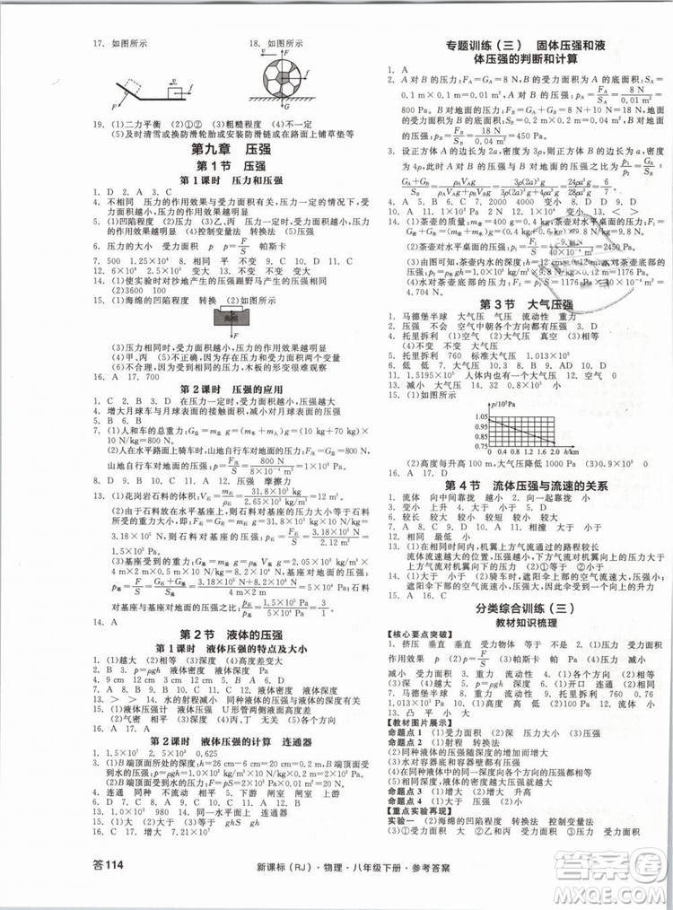新課標(biāo)2019全品作業(yè)本八年級(jí)物理下冊(cè)RJ人教版參考答案