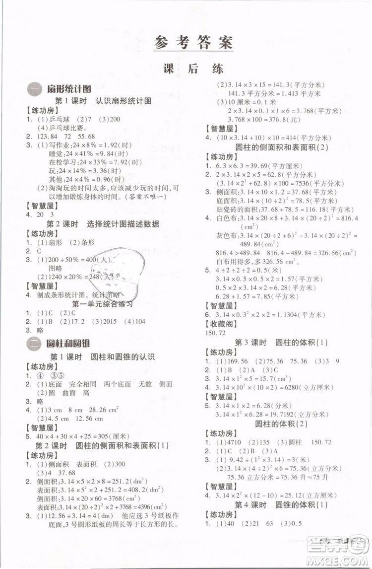 開明出版社2019版全品學(xué)練考六年級(jí)下冊(cè)數(shù)學(xué)SJ蘇教版參考答案