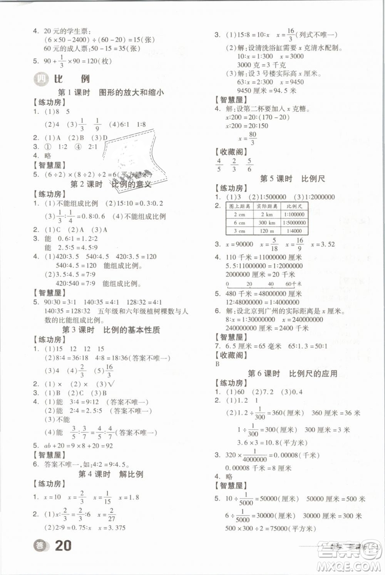 開明出版社2019版全品學(xué)練考六年級(jí)下冊(cè)數(shù)學(xué)SJ蘇教版參考答案