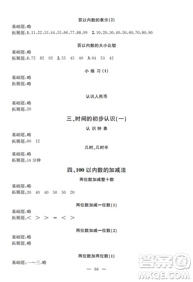 鐘書金牌2019年金牌教練一年級(jí)數(shù)學(xué)下冊(cè)參考答案