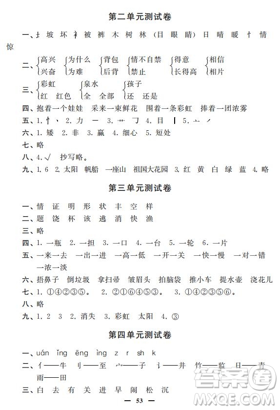 鐘書金牌2019年金牌教練一年級(jí)語(yǔ)文下冊(cè)參考答案