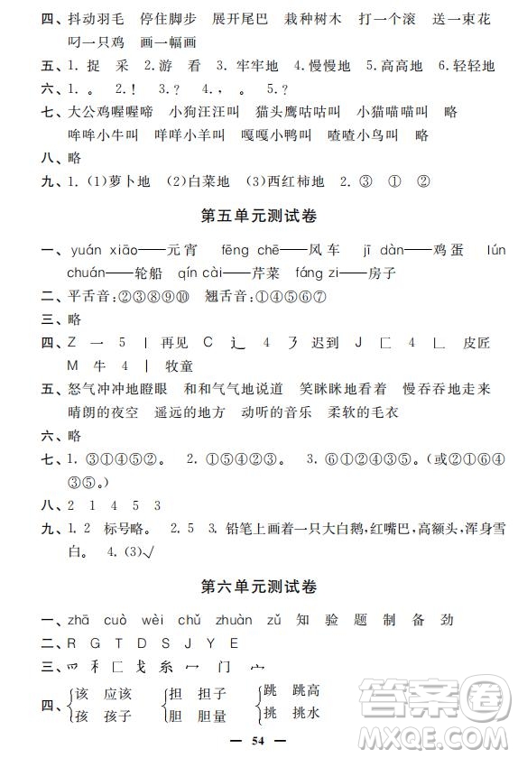 鐘書金牌2019年金牌教練一年級(jí)語(yǔ)文下冊(cè)參考答案
