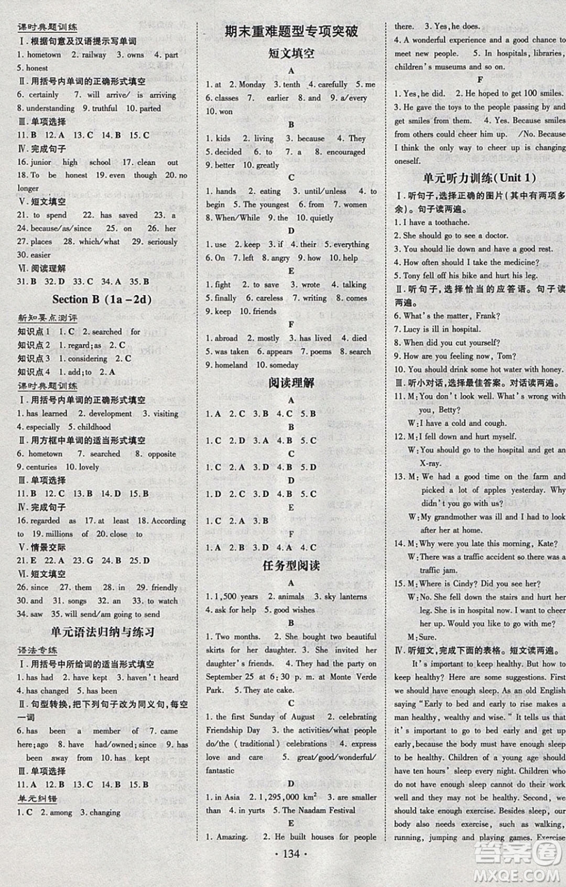 2019導(dǎo)與練練案課時練課時作業(yè)本八年級下冊英語人教版答案