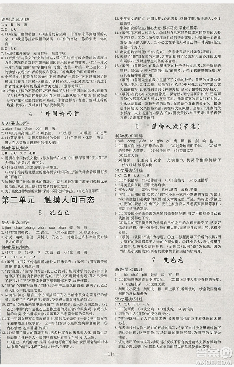 2019導與練練案課時練課時作業(yè)本九年級語文下冊人教版答案