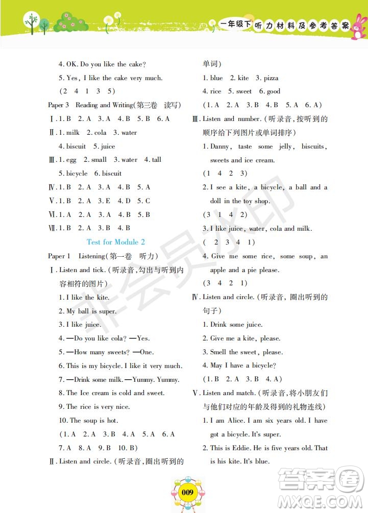 2019年新編同步學一年級下冊英語N版牛津版參考答案