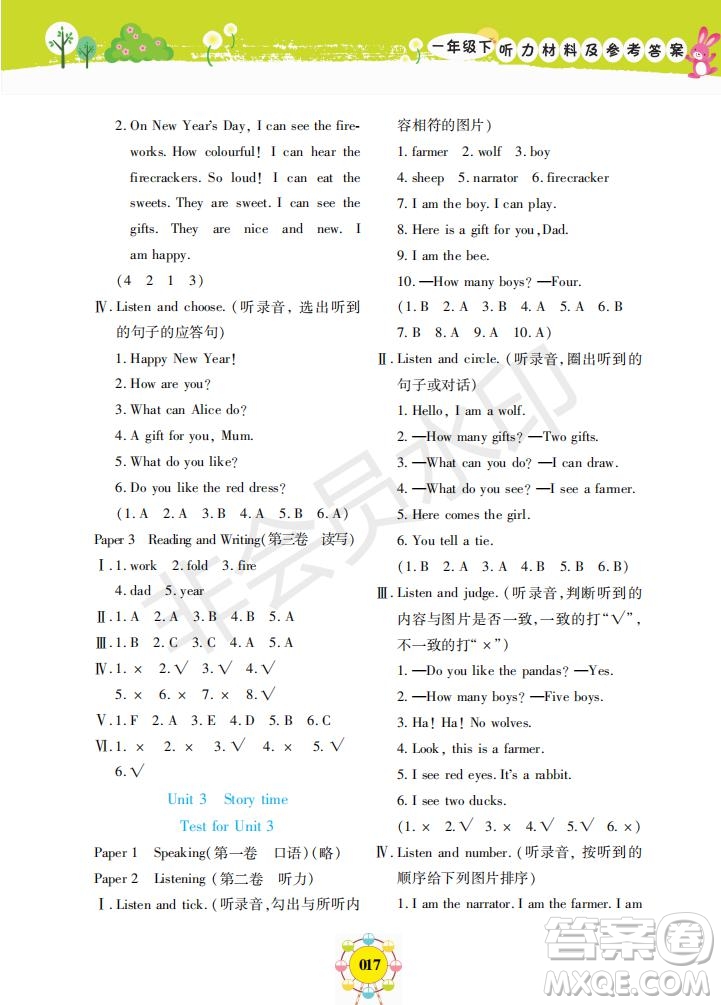 2019年新編同步學一年級下冊英語N版牛津版參考答案