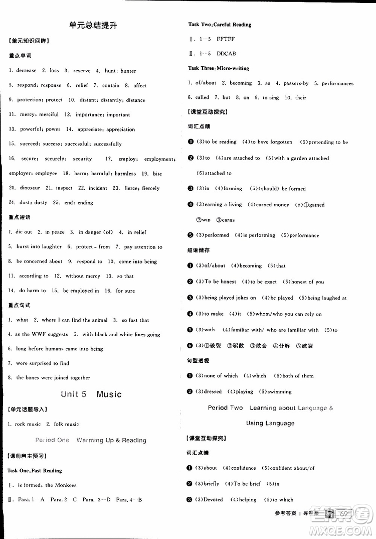 2019年全品學(xué)練考練習(xí)冊(cè)高中英語(yǔ)必修2新高考RJ人教版參考答案
