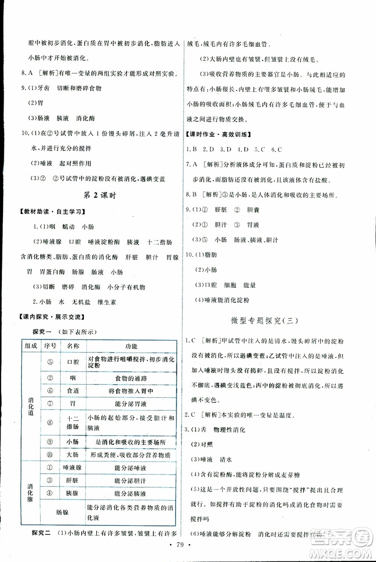 天舟文化2019年能力培養(yǎng)與測試七年級下冊生物人教版參考答案