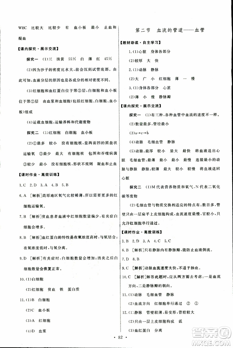 天舟文化2019年能力培養(yǎng)與測試七年級下冊生物人教版參考答案
