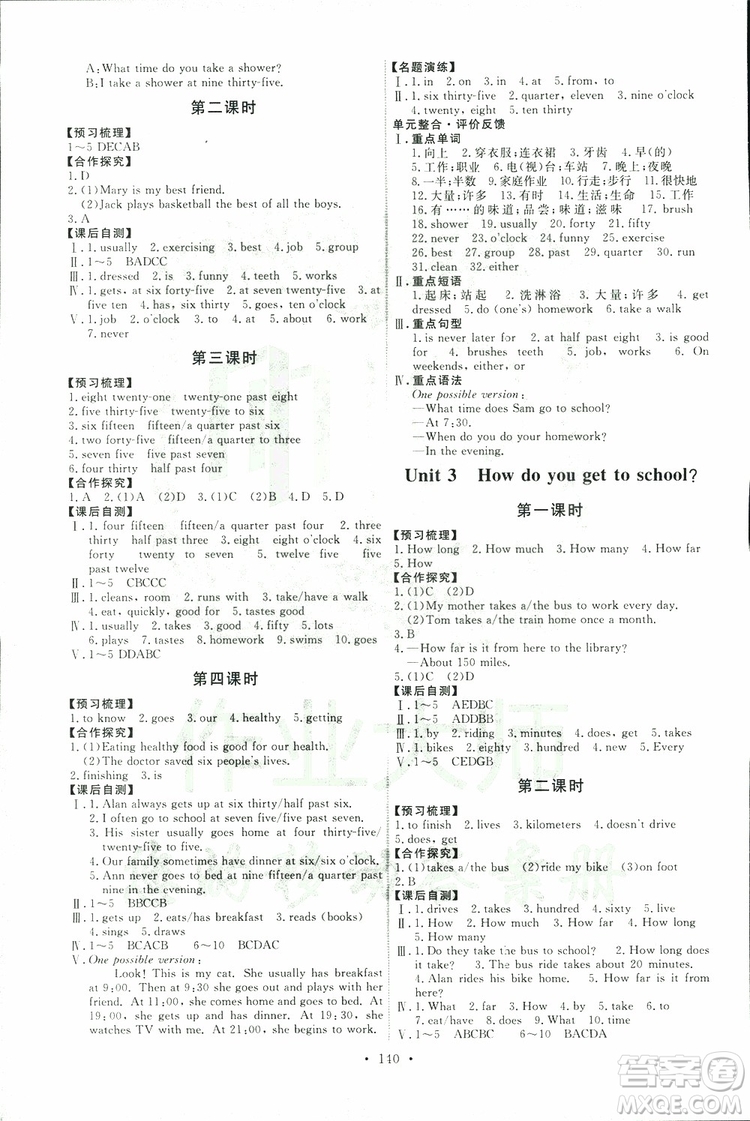 2019版天舟文化能力培養(yǎng)與測(cè)試七年級(jí)下冊(cè)英語(yǔ)人教版參考答案
