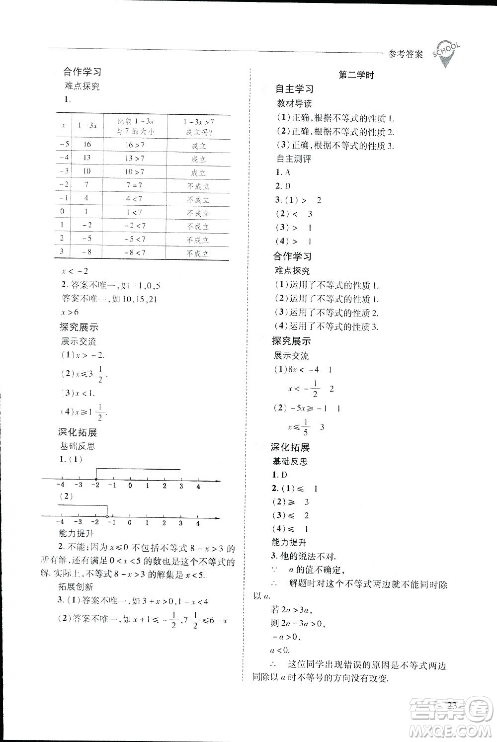 2019新課程問題解決導學方案數(shù)學七年級下冊華東師大版答案