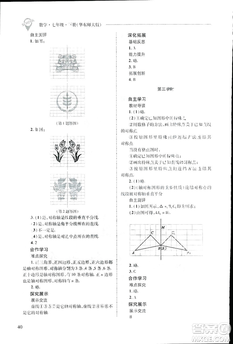 2019新課程問題解決導學方案數(shù)學七年級下冊華東師大版答案
