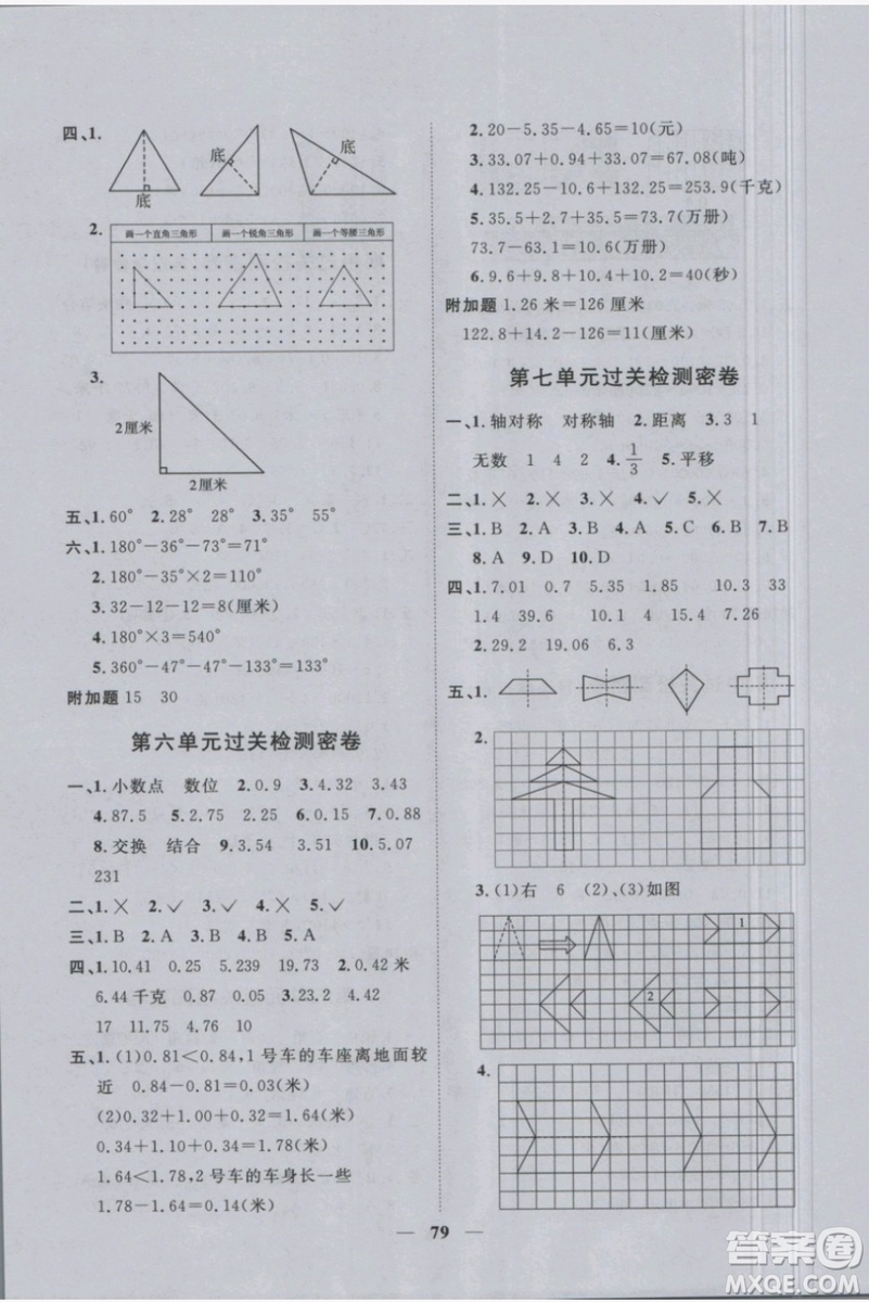 2019新版陽光同學四年級下冊試卷數(shù)學一線名師全優(yōu)好卷RJ人教版參考答案