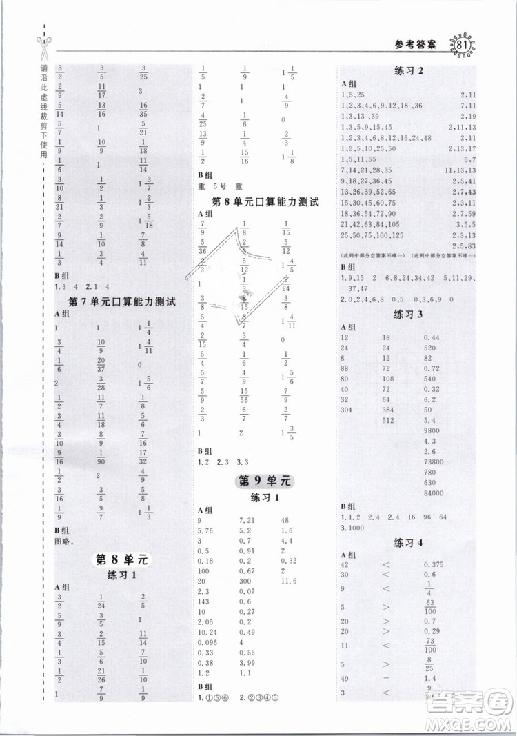 榮德基小學系列2019版星級口算天天練人教版RJ五年級下冊數(shù)學答案