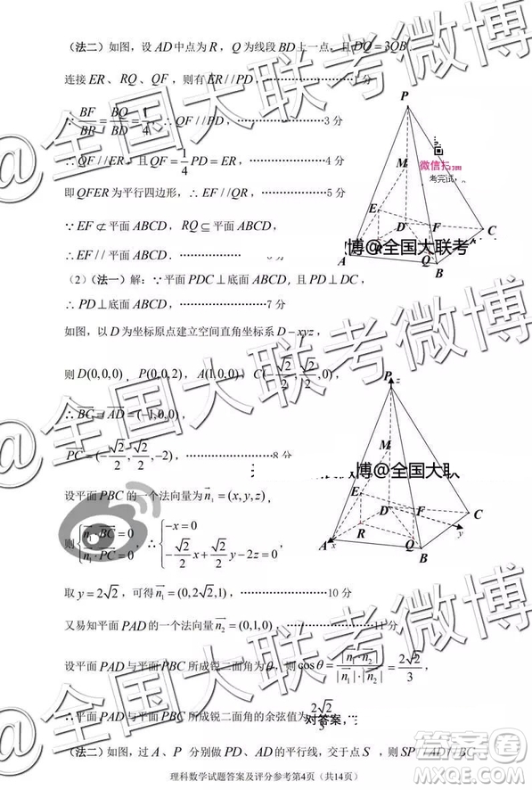 2019年深圳市高三一?？荚?yán)砜茢?shù)學(xué)參考答案