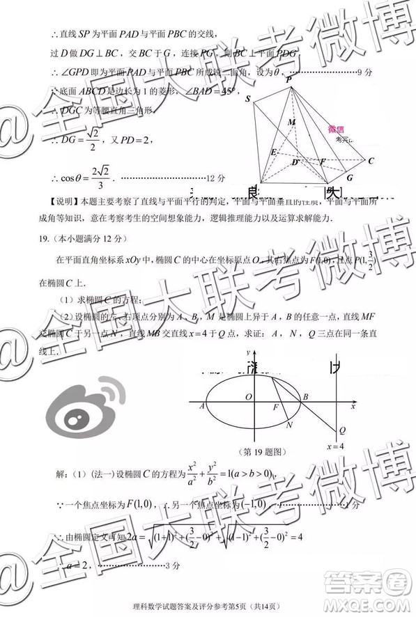 2019年深圳市高三一?？荚?yán)砜茢?shù)學(xué)參考答案