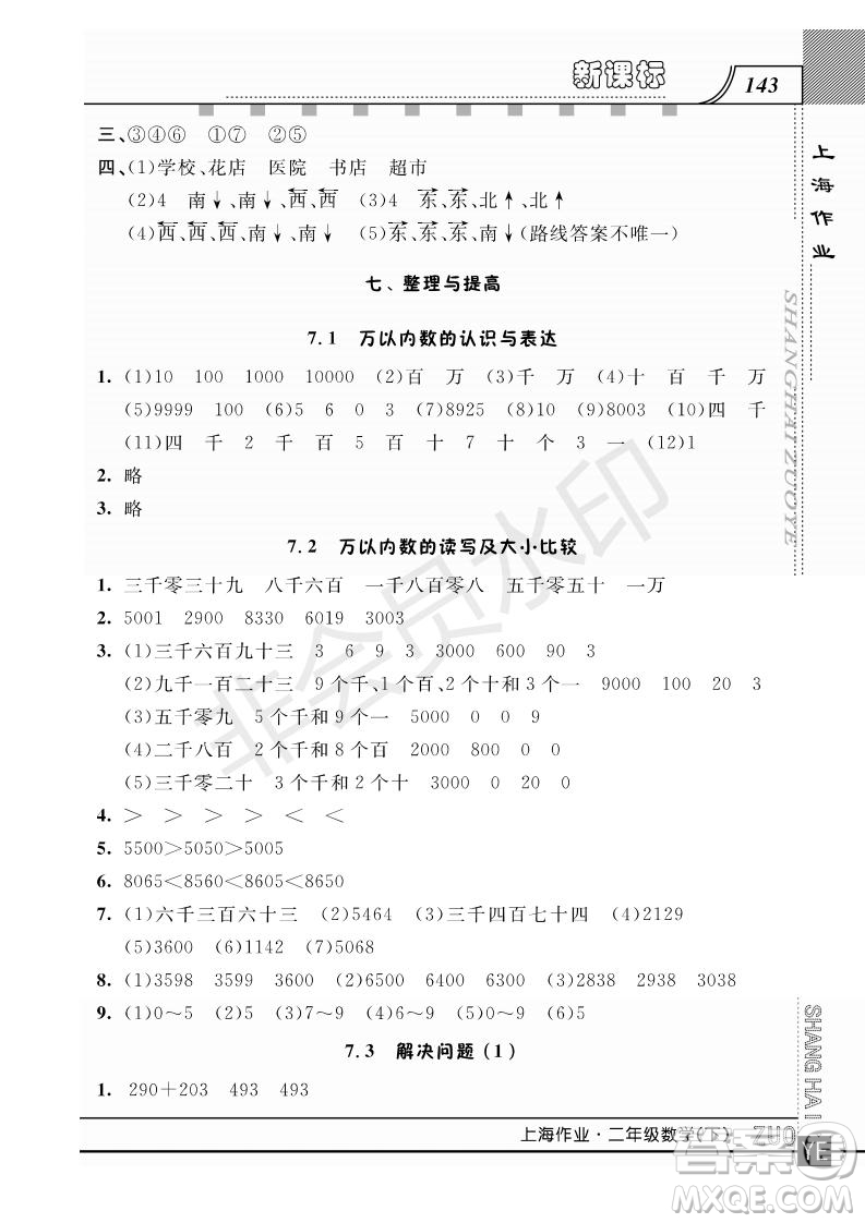 2019年鐘書金牌上海作業(yè)二年級(jí)下冊(cè)新課標(biāo)數(shù)學(xué)參考答案