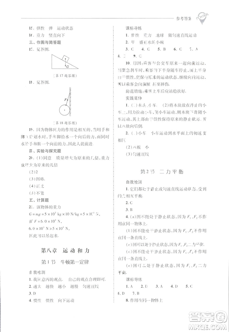 2019新課程問(wèn)題解決導(dǎo)學(xué)方案八年級(jí)下冊(cè)物理人教版答案