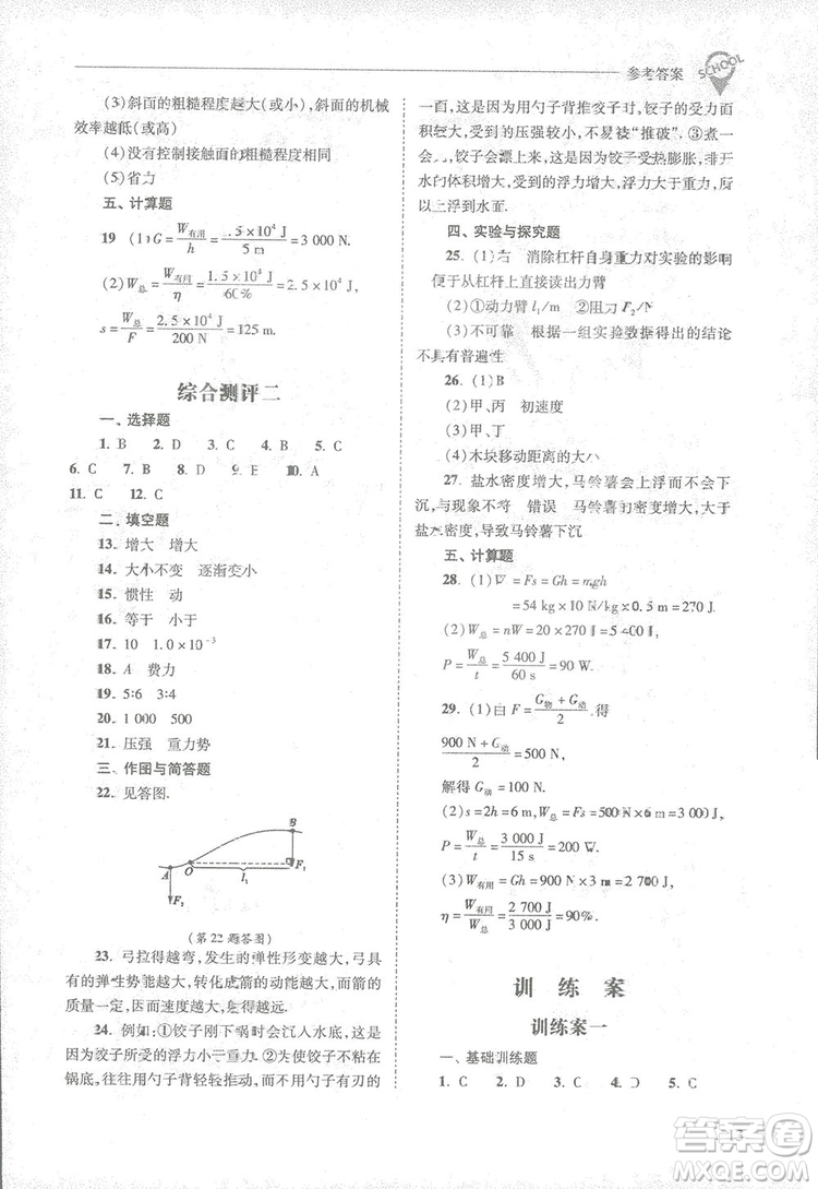 2019新課程問(wèn)題解決導(dǎo)學(xué)方案八年級(jí)下冊(cè)物理人教版答案