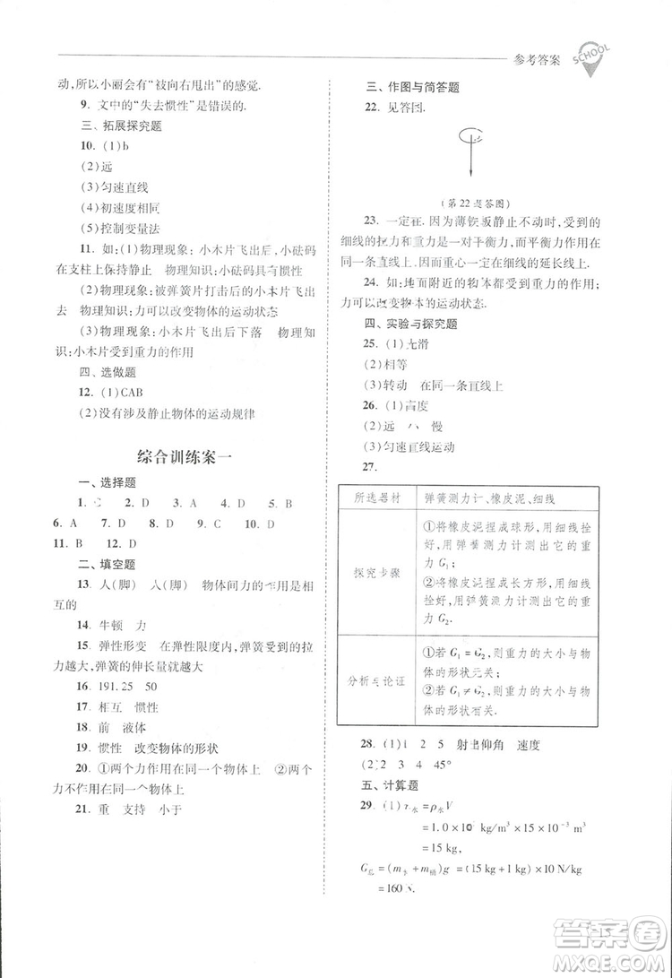 2019新課程問(wèn)題解決導(dǎo)學(xué)方案八年級(jí)下冊(cè)物理人教版答案
