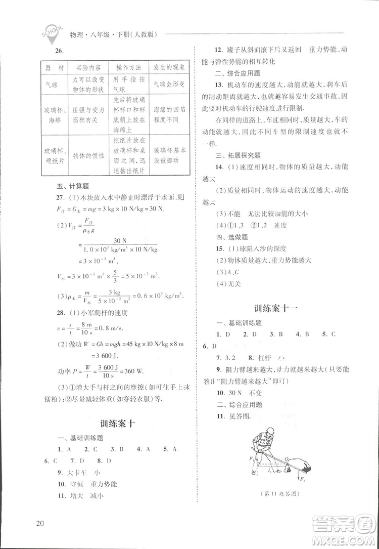 2019新課程問(wèn)題解決導(dǎo)學(xué)方案八年級(jí)下冊(cè)物理人教版答案