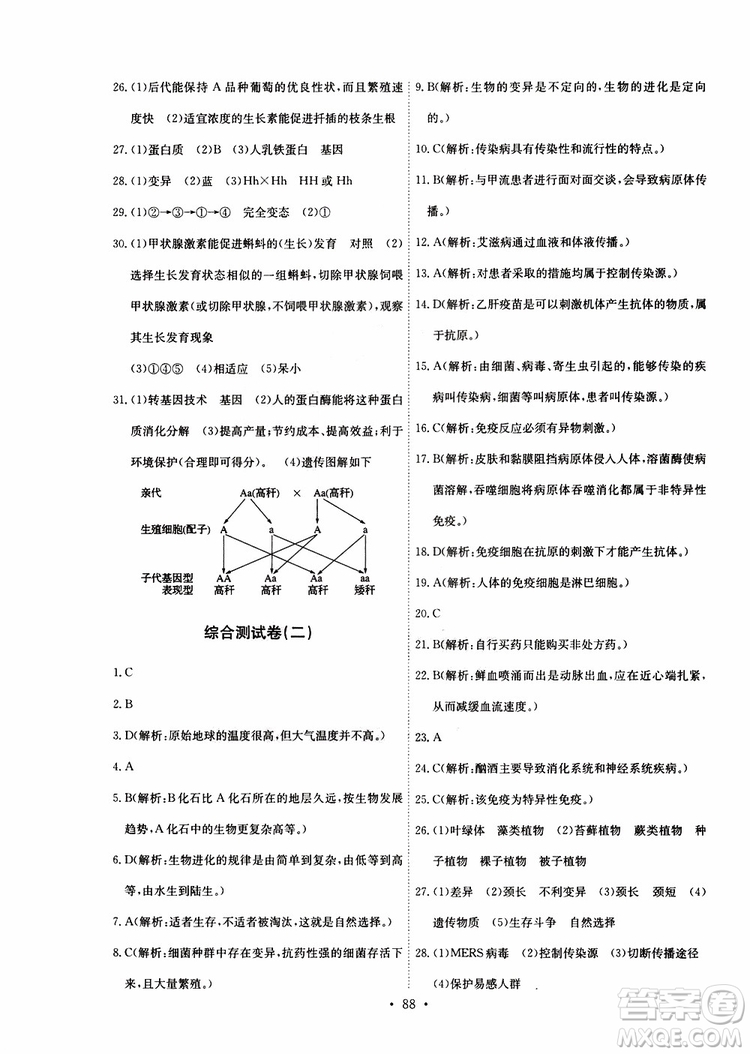 2019版長(zhǎng)江全能學(xué)案同步練習(xí)冊(cè)八年級(jí)下冊(cè)生物學(xué)人教版參考答案