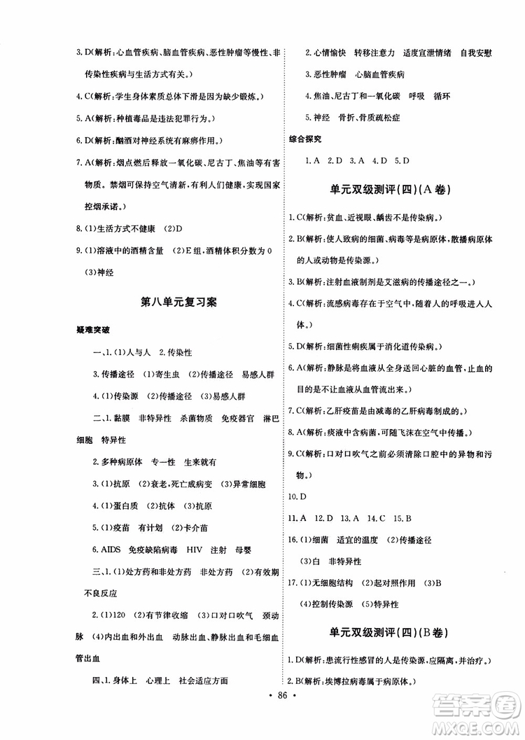2019版長(zhǎng)江全能學(xué)案同步練習(xí)冊(cè)八年級(jí)下冊(cè)生物學(xué)人教版參考答案