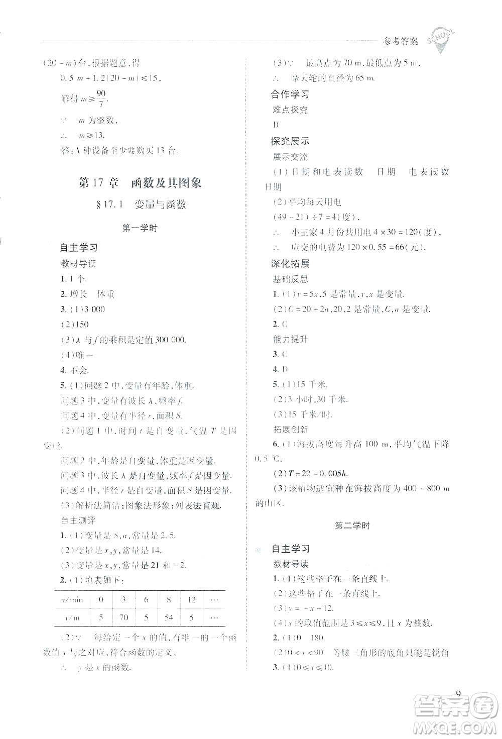 2019新課程問題解決導學方案數(shù)學八年級下冊華東師大版答案