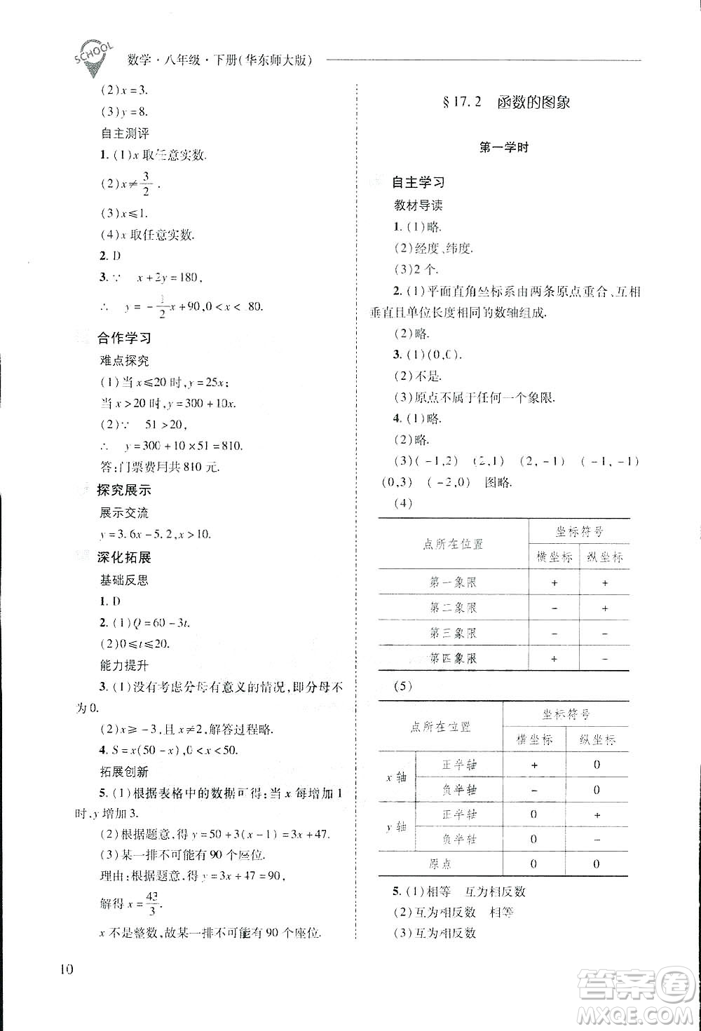 2019新課程問題解決導學方案數(shù)學八年級下冊華東師大版答案