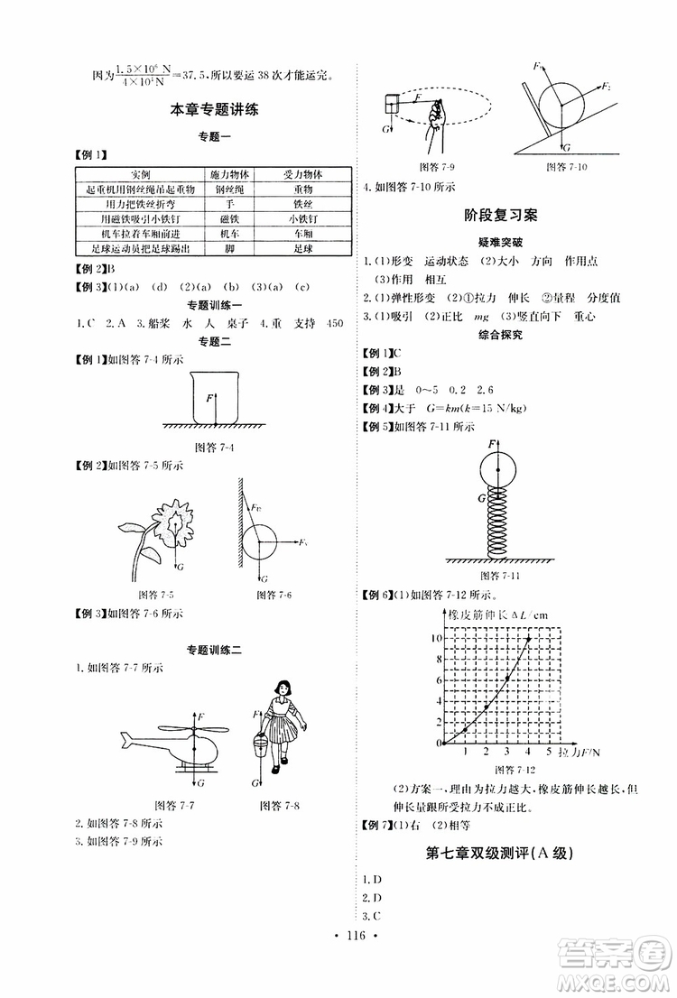 2019年長(zhǎng)江全能學(xué)案同步練習(xí)冊(cè)八年級(jí)下冊(cè)物理人教版參考答案