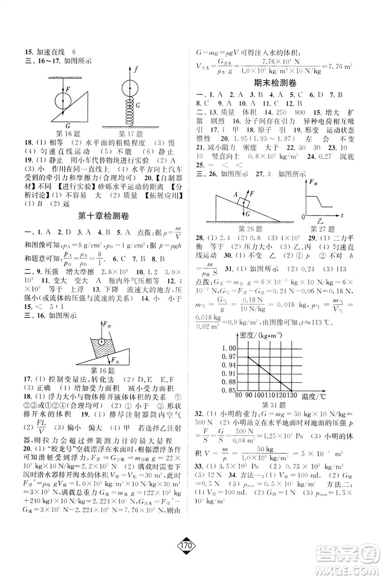 輕松一典2019輕松作業(yè)本物理八年級(jí)下冊(cè)新課標(biāo)江蘇版答案