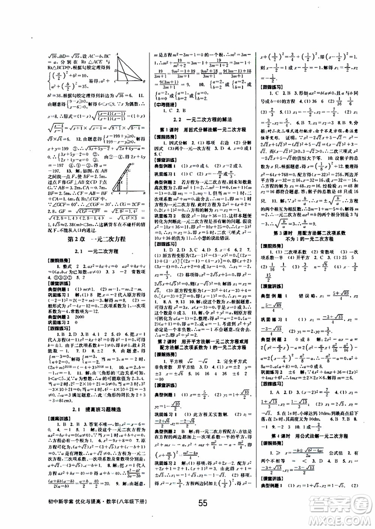 2019BBS初中新學案優(yōu)化與提高數(shù)學八年級下冊參考答案