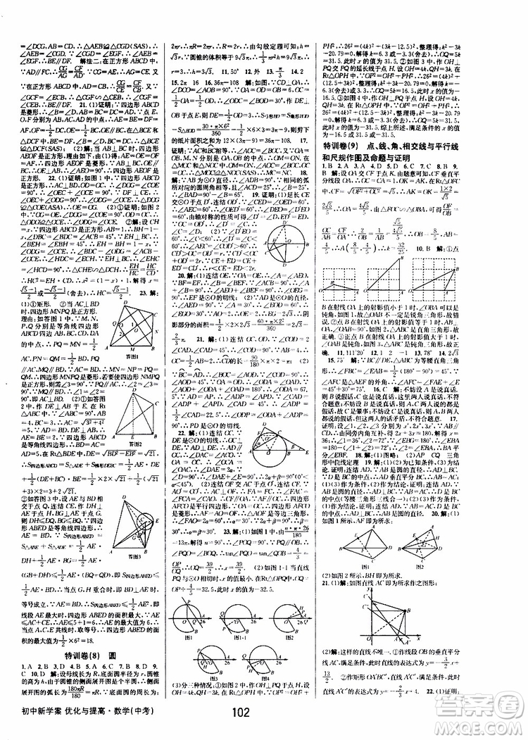 2019版BBS初中新學(xué)案優(yōu)化與提高九年級數(shù)學(xué)中考總復(fù)習(xí)參考答案