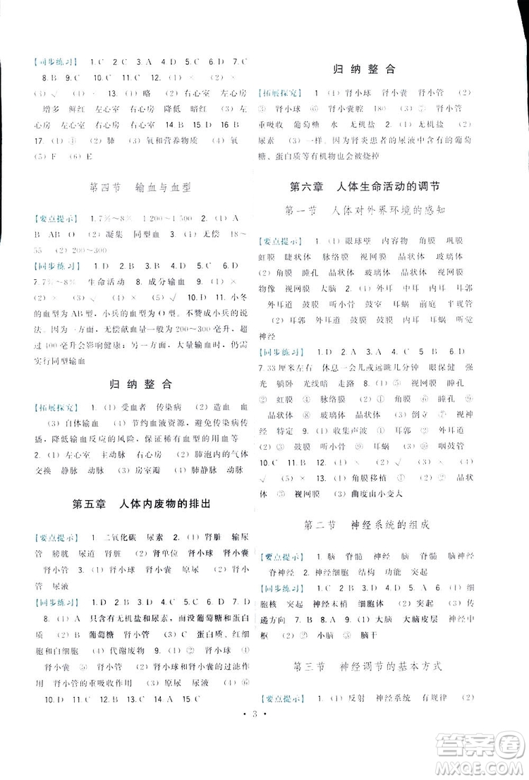 2019頂尖課課練生物七年級(jí)下冊(cè)人教版答案