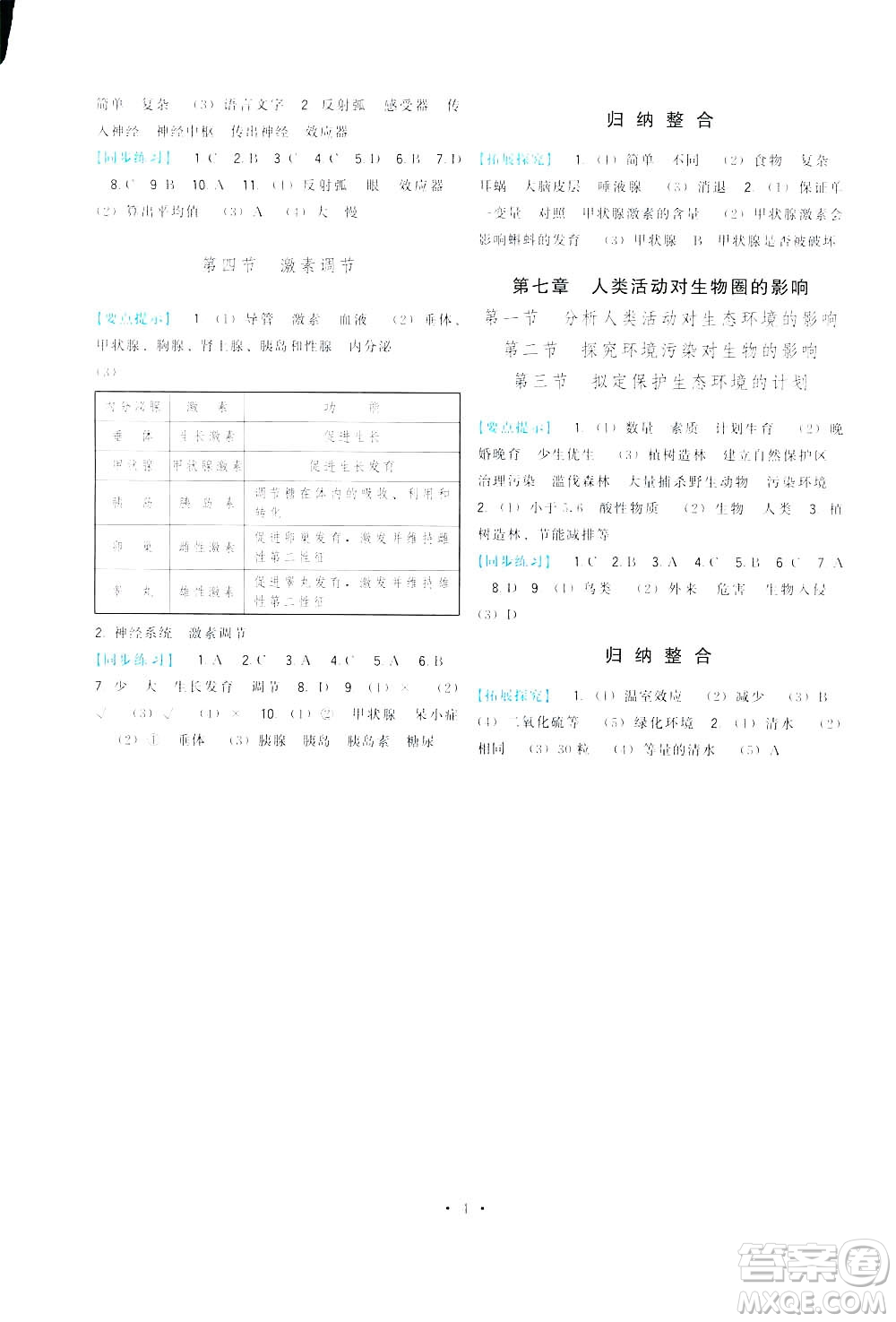 2019頂尖課課練生物七年級(jí)下冊(cè)人教版答案