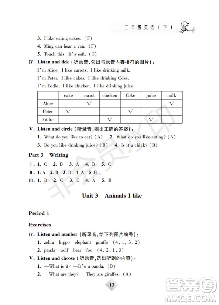鐘書金牌2019版金牌教練二年級(jí)英語下冊(cè)N版牛津版參考答案