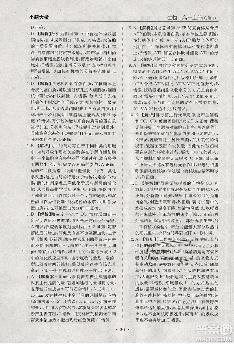 金太陽教育2019新版小題大做基礎(chǔ)年級版生物高一年級參考答案