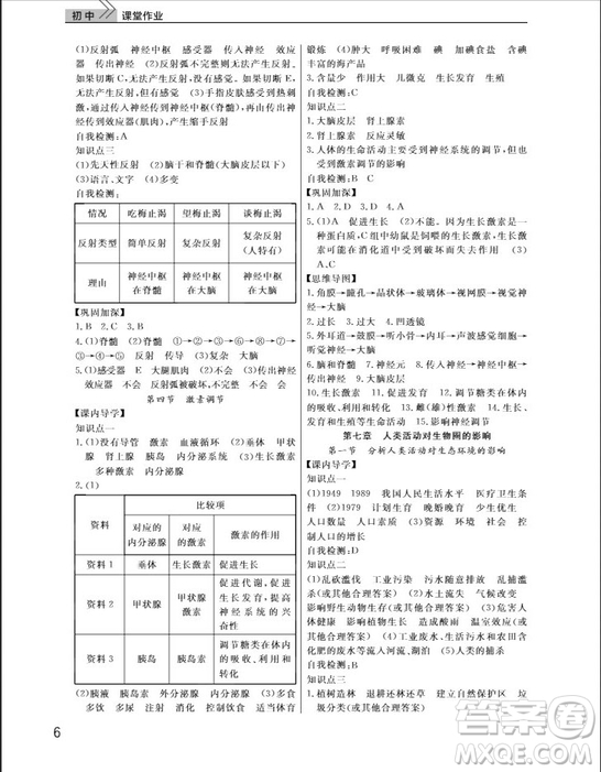 武漢出版社2019智慧學(xué)習(xí)課堂作業(yè)八年級(jí)生物下冊(cè)人教版答案
