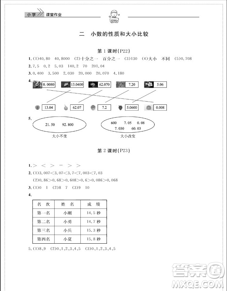武漢出版社2019天天向上課堂作業(yè)四年級(jí)數(shù)學(xué)下冊(cè)人教版答案
