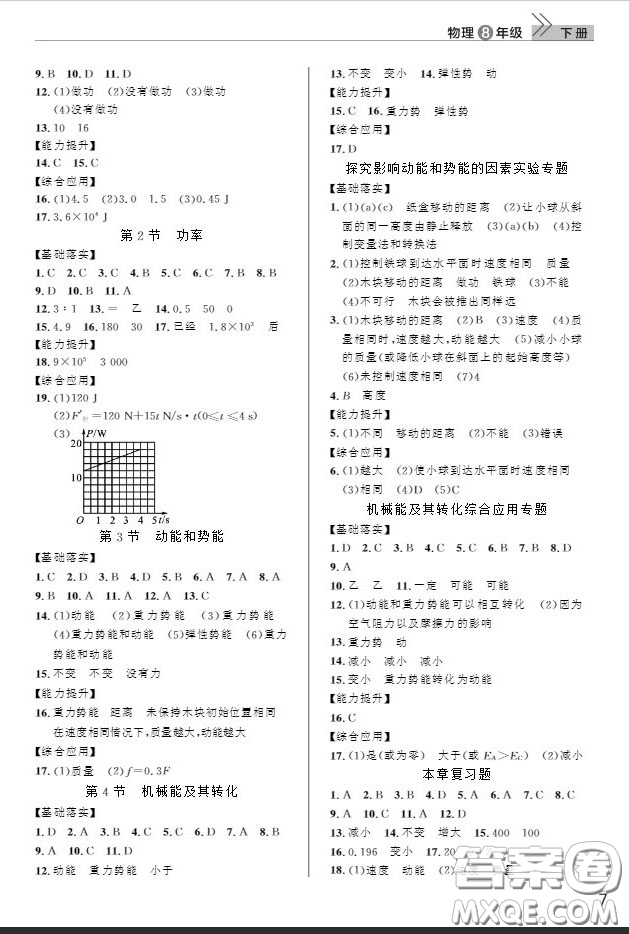 武漢出版社2019智慧學(xué)習(xí)課堂作業(yè)八年級物理下冊人教版答案