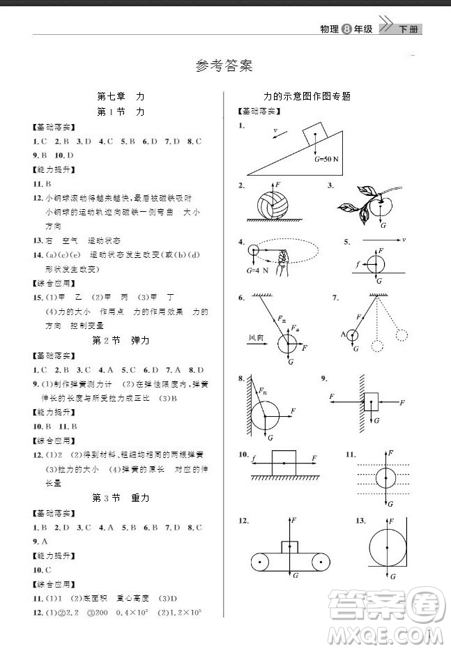 武漢出版社2019智慧學(xué)習(xí)課堂作業(yè)八年級物理下冊人教版答案