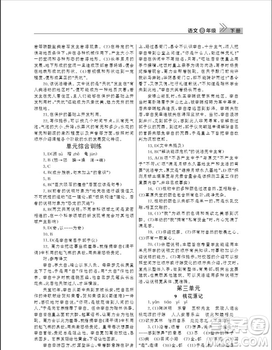 武漢出版社2019智慧學(xué)習(xí)課堂作業(yè)八年級(jí)下冊(cè)語(yǔ)文人教版答案