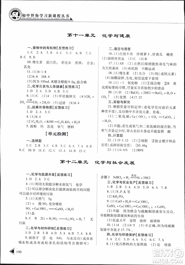 五四制2019年初中伴你學(xué)習(xí)新課程叢書(shū)九年級(jí)下冊(cè)化學(xué)魯教版參考答案